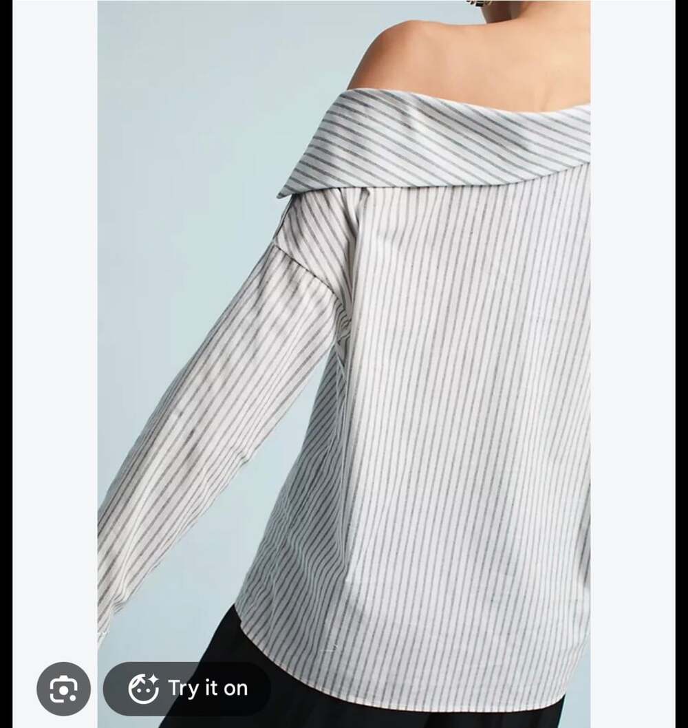 Michael Stars Striped Off-the-Shoulder Long Sleeve Blouse Whimsigoth L
